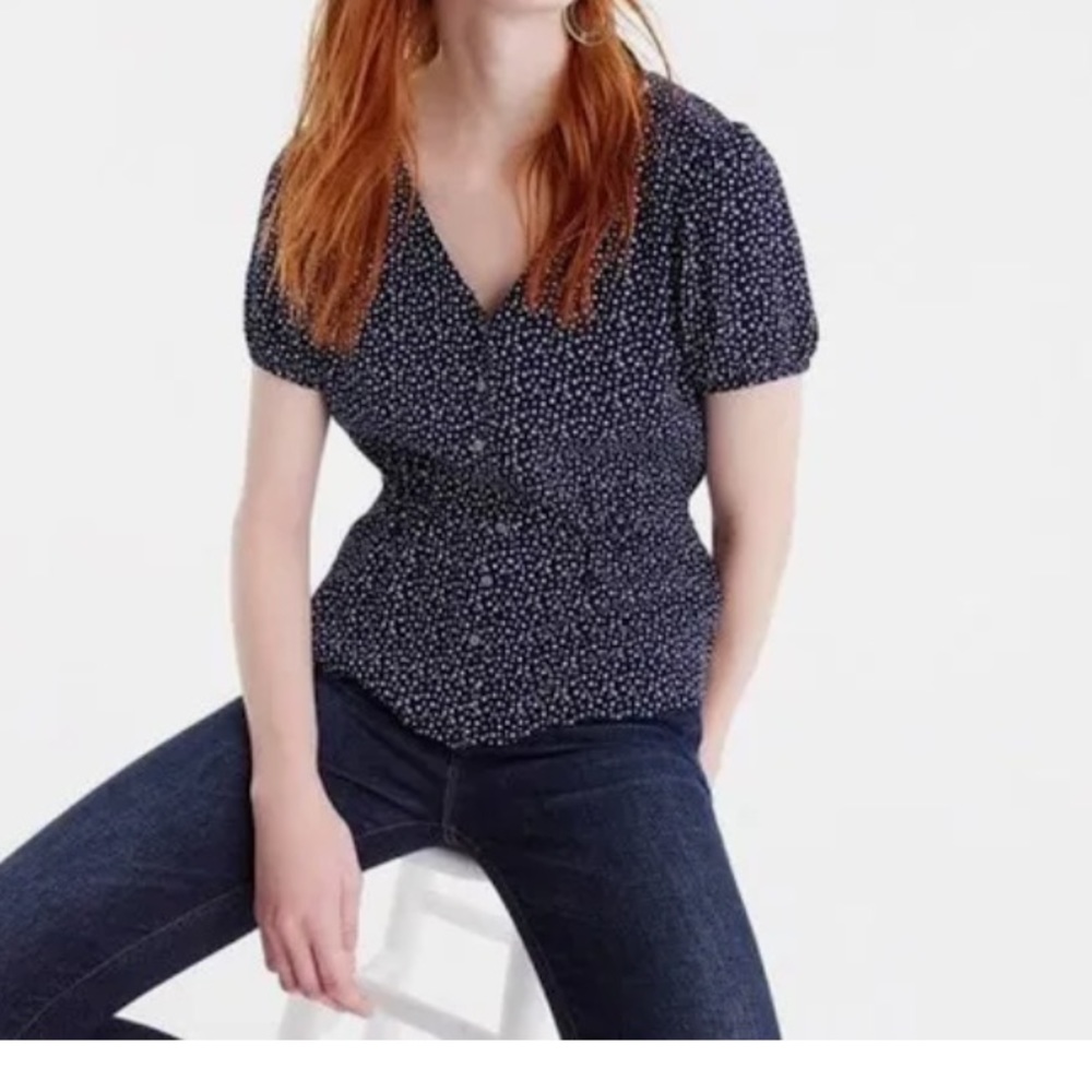 J Crew button down peplum top - navy with white stars - sz 6